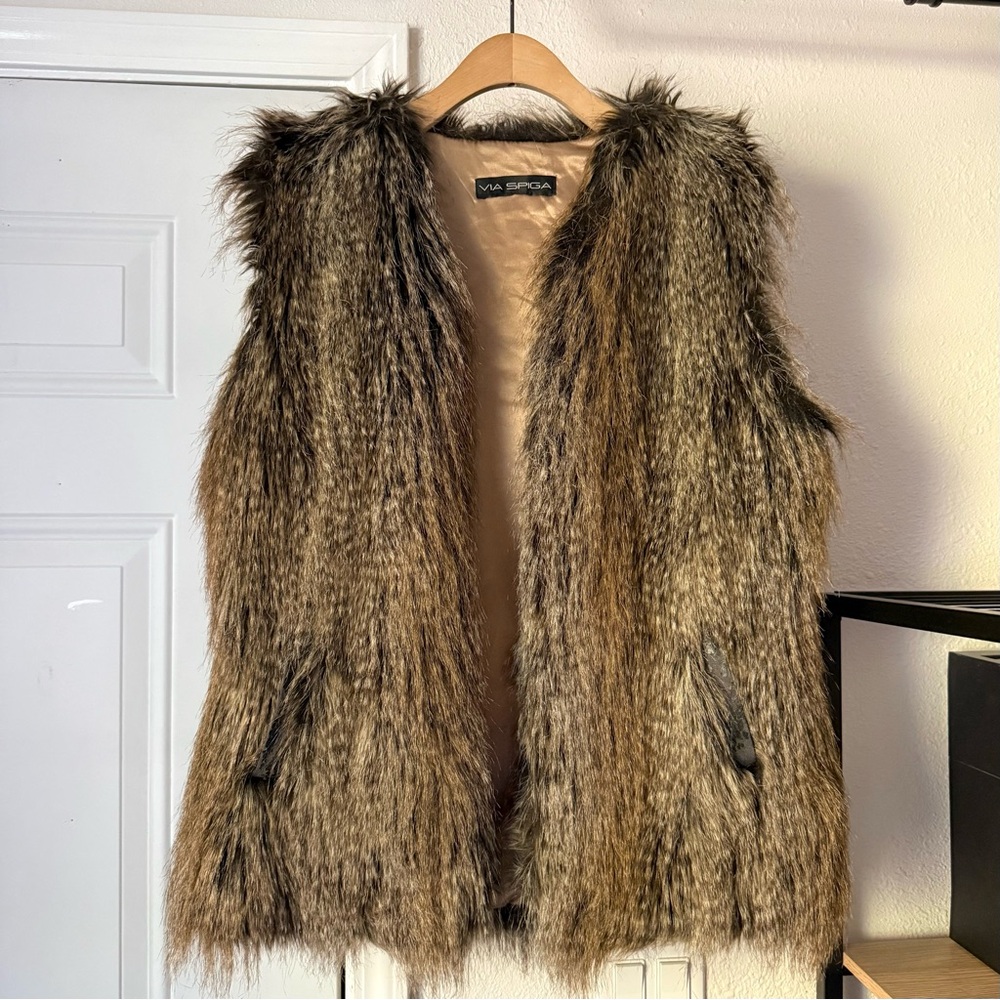 VIA SPIGA y2k 90’s 2000’s brown fur faux fuzzy vest jacket
